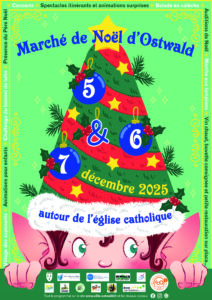 affiche promotion marché de noël d'Ostwald du 5 au 6 décembre autour de l'église catholique