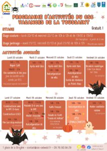 programme d'activités vacances octobre au CSC
