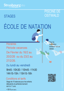 stage ecole natation vacances février 2026