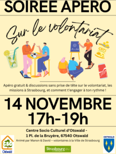 affiche promotion apéro sur le volontariat au CSC d'Ostwald