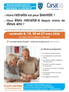 promotion ateliers seniors bienvenue à la retraite avec la CARSAT et la ville d'Ostwald