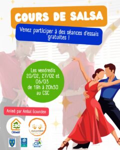 affiche promotion nouveauté cours de danse salsa gratuit au CSC