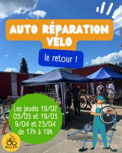 affiche promotion retour des ateliers d'auto réparation de vélo au CSC