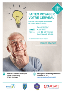 affiche promotion atelier faites voyager votre cerveau organisé par l'association brain up