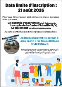 date limite d'inscription à la braderie ostwald animation du 13 septembre 2026