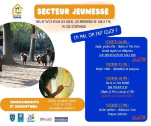 programme activités de mai pour les ados proposées par le CSC (secteur jeunesse)