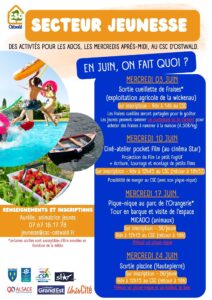 programme activités de juin pour les ados proposées par le CSC d'Ostwald (secteur jeunesse)