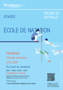 affiche stage ecole natation vacances été 2026 : juillet et août à la piscine d'Ostwald
