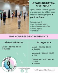 rentrée twirling saison 2026-2027 horaires entrainements