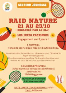 infos pratiques activité raid nature proposée par le Centre Social et Culturel d'Ostwald en octobre