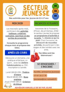 Activités proposées pour le secteur jeunesse par le Centre Social et Culturel d'Ostwald